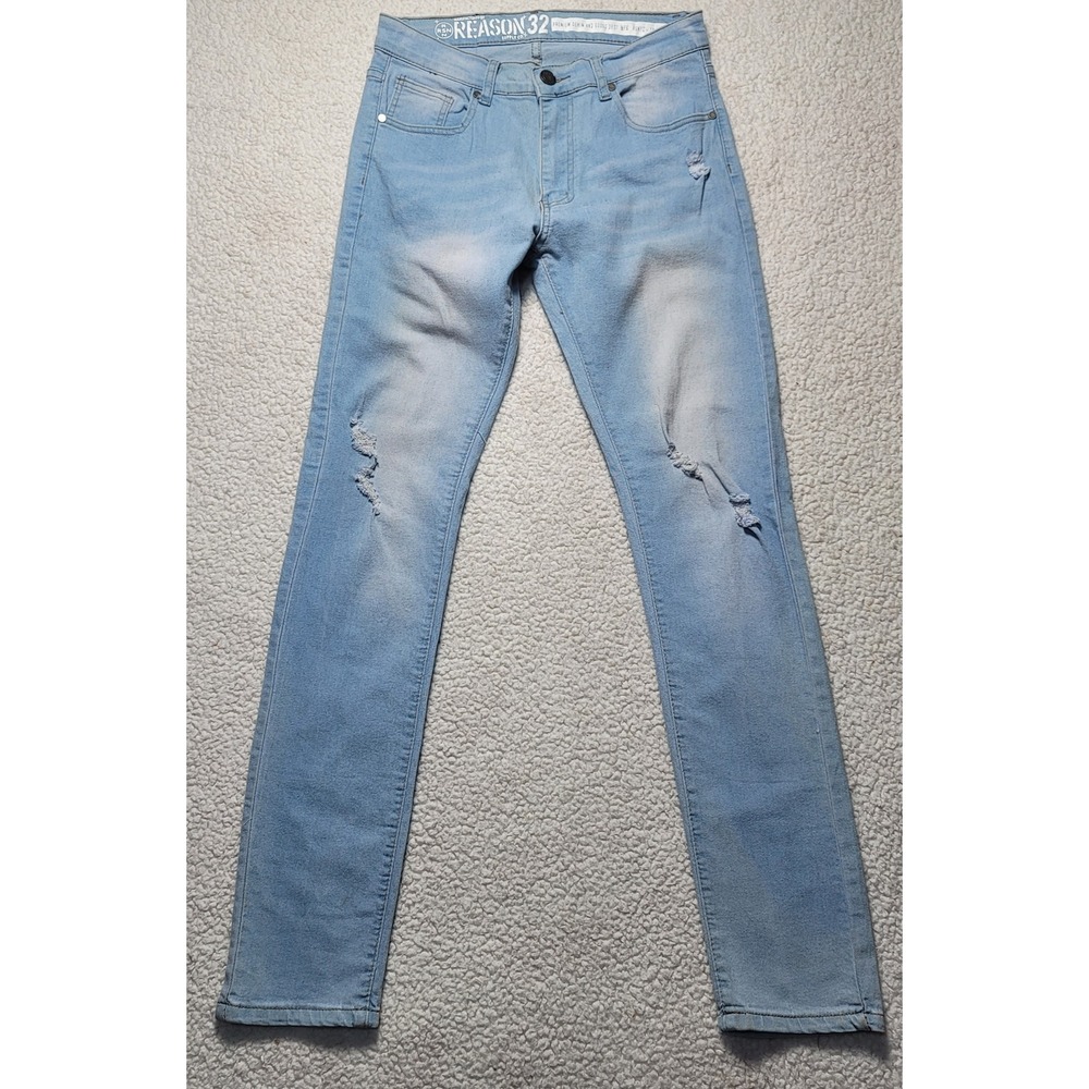 Reason New York Mens Light Wash Distressed Skinny Jeans DE-48 Size 32